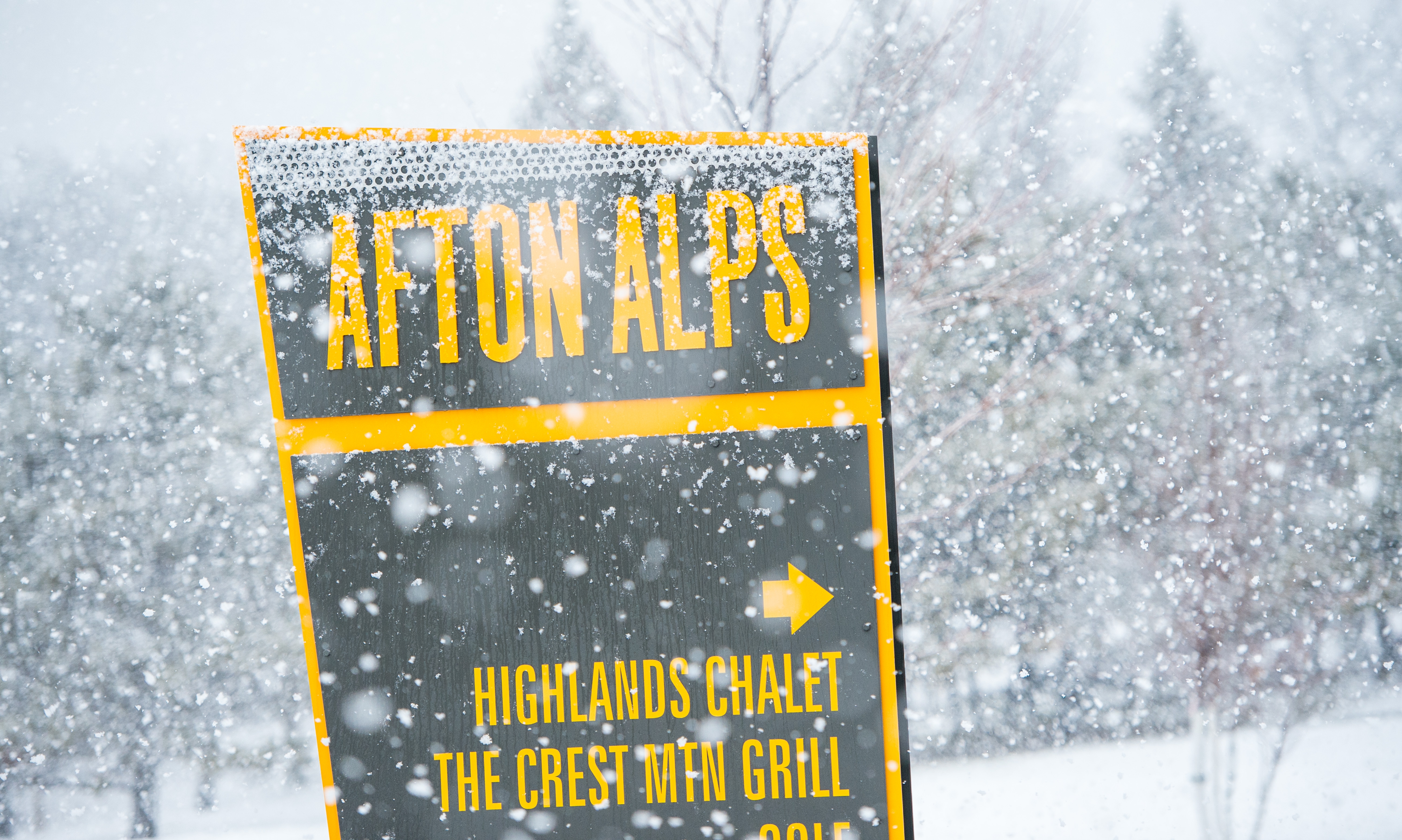 Snowfall in Afton Alps, MN.